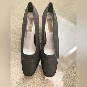 🎩 Pierre Dumas 10 sz block heels rhinestones black satin shoes for party holiday